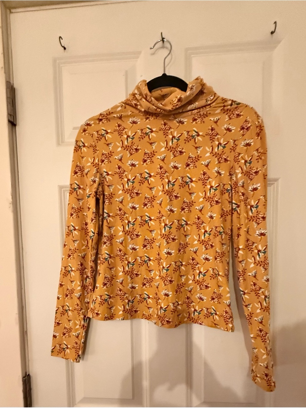 Self Esteem Mustard Floral Long-Sleeve Turtleneck Top